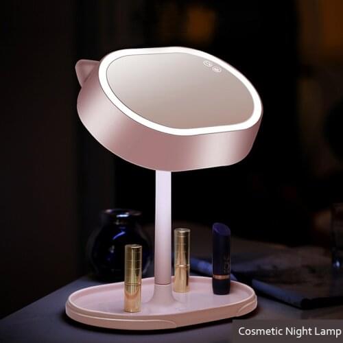 Roadfisher Portable Foldable Cosmetics Makeup Mirror LED Lamp Light Desk Table Night Selfie Lantern Storage Plate Touch Screen