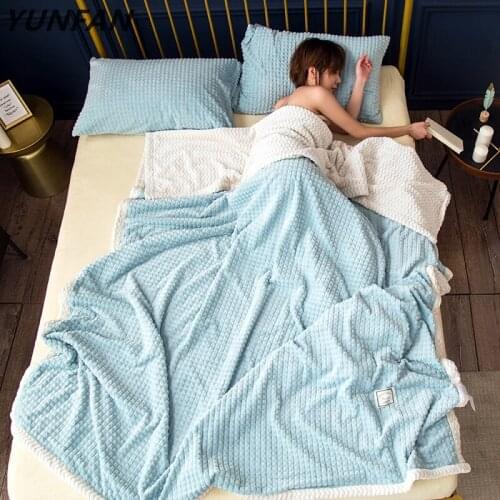 Blue fleece blankets and throws solid Thick Warm winter Blankets Super Soft duvet luxury Blankets twin queen girls white blanket