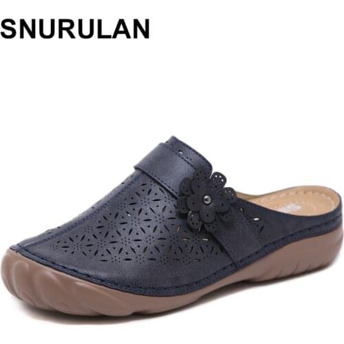 SNURULANSummer female sandals and slippers low-heeled large size 43-44 one pedal half slippers soft bottom comfortable pregnant