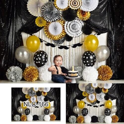 Black Beard Decorations Curtain Balloon Flowers White Brick Wall Photo Background Boys Baby Shower Child Studio Backdrop Vinyl