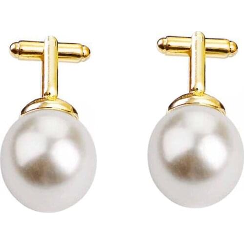 Vintage Beads Cufflinks For Men Round White Imitation Pearl Cuff Link Women Suit Concise Business Cufflink Wedding Party Cuflink