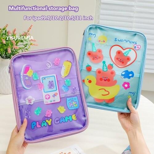 Yisuremia New Kawaii Bear Multifunctional Large Capacity Storage Bag For iPad 10.2 11 inch Notebook Tablet PC Pen Bag Stationery