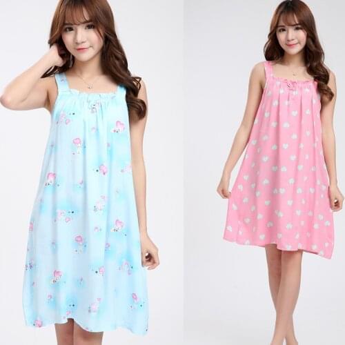 Women Cotton Nightgown Floral Sleep Dress Sleeveless Sleep Shirt Nightwear Sexy Nightwear Casual Home Dress B-5416