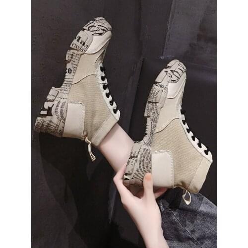 Thick-bottomed Canvas Boots Female Summer 2019 Spring And Autumn Single Boots England Wind Handsome Short Shoes