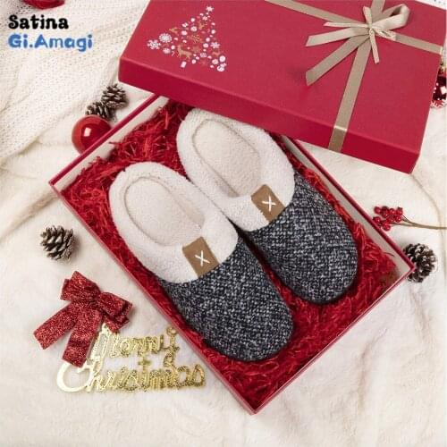 Womens Comfy Faux Fur House Slipper Scuff Memory Foam Slip on Anti-skid Sole Men and women comfortable sponge Winter slippers