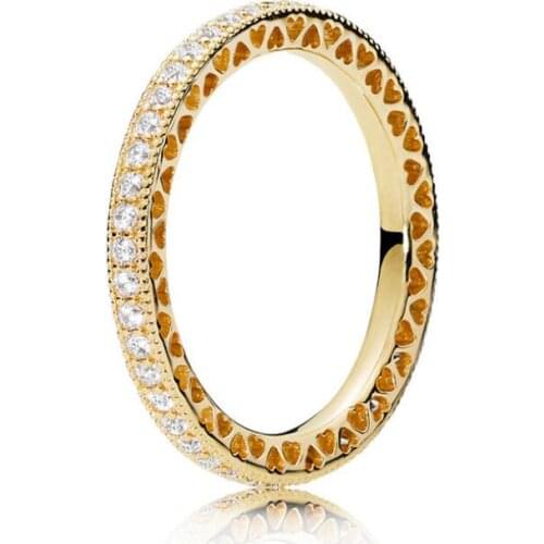 925 Sterling Silver Pan Ring Gold Stackable Love Hearts With Crystal Ring For Women Wedding Party Gift Fine Jewelry