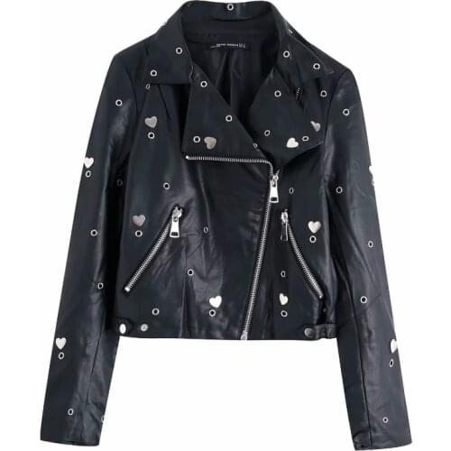 Women Embroidery Rivet Decoration PU Leather Coat 2020 New Female Long Sleeve Outerwear Casual Lady Loose Tops C1028