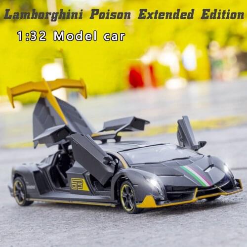 1:32 Extended Version Of Lamborghini Poison Supercar Toy Car Model Racing Simulation Sound And Light Pull Back Alloy Car Gift