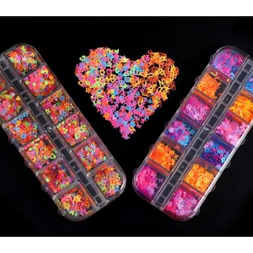 12Grids/1Box Holographic Glitter Letter Resin Fill Butterfly Sequins Paillette For DIY Epoxy Resin Mold Clay Slime Fill Jewelry