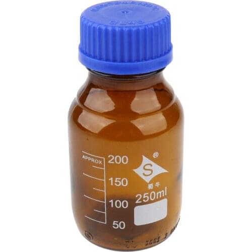2 Pieces Reagent Bottle 250ml Borosilicate Glass With Blue Screw Cap