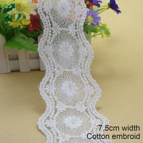 7.5cm white lace cotton embroidery lace french lace ribbon fabric guipure diy trims warp knitting sewing Accessories#3130