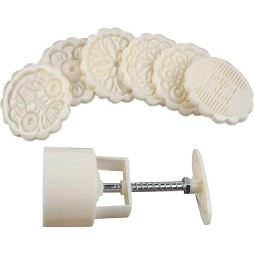 75g 6pcs Cookie Stamps Moon Cake Mold Set, DIY Cookie Press Mid Autumn Festival Decor Cake Cutter Mold