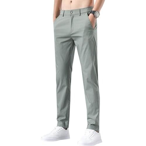 Summer Ice Silk Pants Men Regular Classic Straight Formal Male Casual Thin Quick-Drying Trousers Solid Color Sweatpants