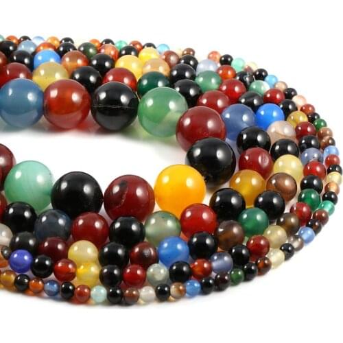 Natural Stone Beads Mix Color Agat 4/6/8/10/12 mm Loose Stone Beads for Jewelry Making DIY Bracelet Necklace Accessories