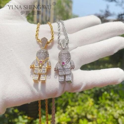 Hip Hop Gold Color Bling People Shape Pendants Long Link Rope Chain Necklaces Rope Chain for Men Women Fashion Jewelry Gifts New