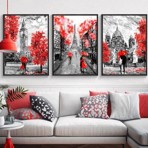 Black White Wall Art Couple Walking In The Rain Canvas Painting Famous Europe Building For Living Room Nordic Posters Print