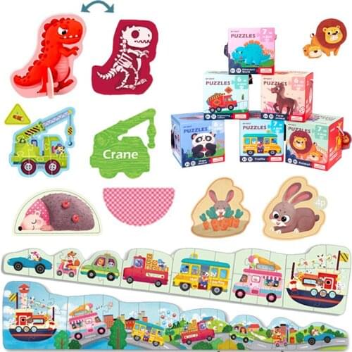 Kids Big Size Cognitive Puzzles Toy Set Matching Puzzle Games Dinosaur Animal Traffic Double-Sided Jigsaw Early Educational Toys