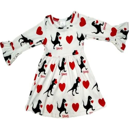 Valentines Day children dress cute girls dinasour patten and heart pattern frocks