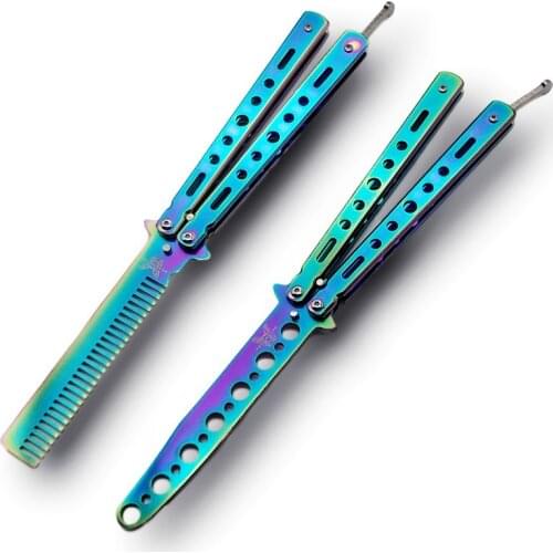 Outdoor Training Practice Butterfly Knife No Edge Stainless Steel CS GO Game Cosplay Folding Dull Butterfly Comb Colorful Tool