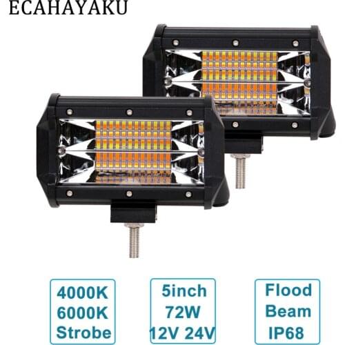 ECAHAYAKU 2x 5" 72W LED White/Amber Fog Lights Off Road Auto Work Light Bar For Truck Jeep ATV UTV SUV Dodge Ram 4x4 Ford Golf