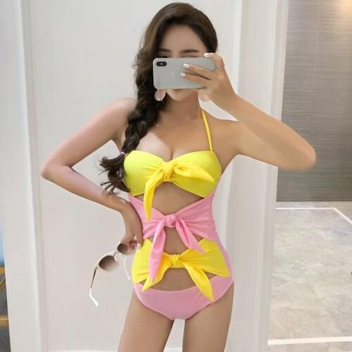 Brand Summer Candy-Colored One Pieces Swimwear Sexy Women Beach Wear Halter Push Up Swimsuit Hot Girl Pool Party Bathing Suit