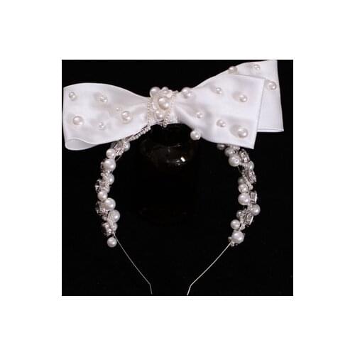 Pearl Bow Tie Headband Bridal Wedding Headdress Wedding Dress Model With Accessories