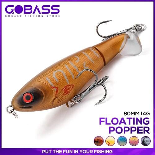 GOBASS Popper Fishing Lure Wobblers Fishing Tackle Rotating Tail 80mm 14g Topwater Artificial Hard Bait Lure For Perch Crankbait