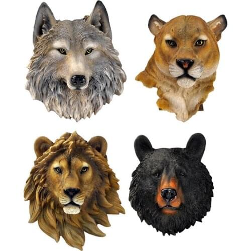 WOLF TIGER HEAD 3D ANIMAL HEAD WALL HANGING RESIN HALLOWEEN WALL DECORATIVE WILDLIFE SCULPTURE FIGURINES GIFT CRAFTS ORNAMENTS