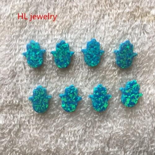 Hill-san Lotus Wholesale Opal Hamsa 11x13mm Op73 Light blue Green Color Synthetic Fire Opal Hamsa hand