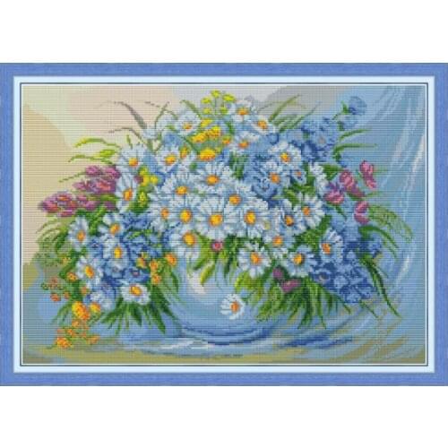 Joy Sunday Cross Stitch Flowers Daisy 6 11CT Printed Canvas 14CT Counted Cross Stitch Kits for Embroidery Kit DMC DIY Needlework