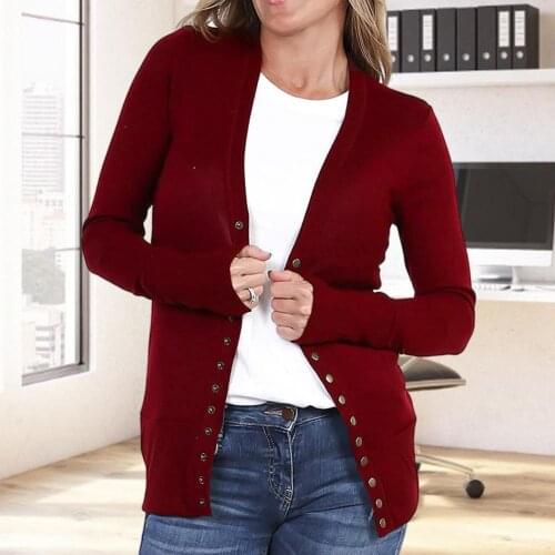 Autumn Womens Knitted V Neck Sweater Button Up Cardigan Long Sleeve Soft Casual Slim Coats Outwear Women Jumper Knitwear