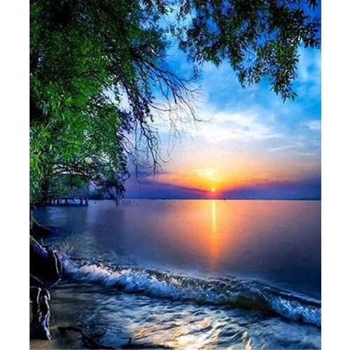 DIY Diamond Painting Setting sun Landscape Cross Stitch Full Round diamond painting rhinestones gift