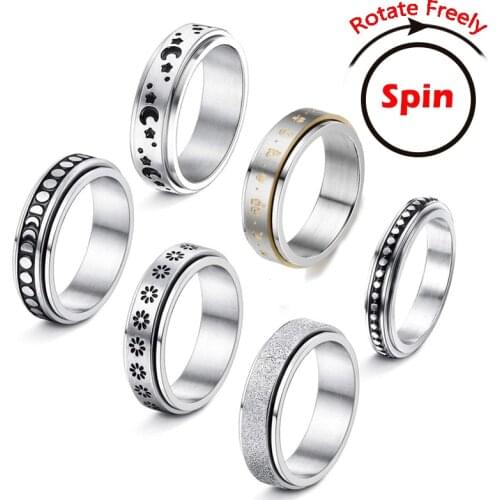 Anxiety Rings For Women Fidgets Rings Spinner Rotate Freely Anti Stress Accessories Jewelry Pattern Stainless Steel Ring Jewelry