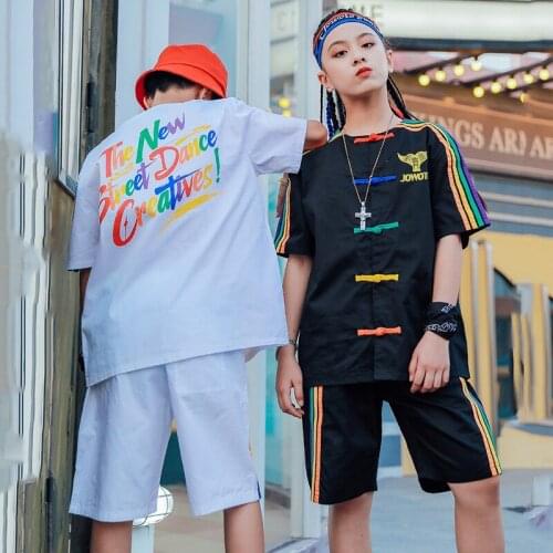 Hip Hop Costume Rainbow Stripe Shirt Girls Street Dance Clothing Stage Show Kids Clothes Hip Hop Shorts Boys Rave Outfit BL4317