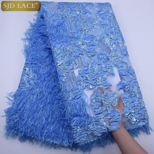 SJD Lace 3D DIY Dress Lace Fashion African French Lace Fabric SKY Blue Nigeria Tulle Lace Fabric For Wedding Party Clothes A1789