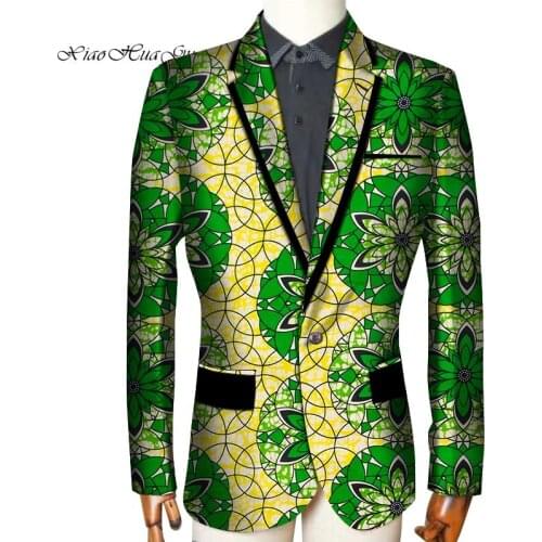 Fancy Blazer African Men Blazer Bazin Riche Traditional Print Tops Coat Blazer Cotton Men African Clothes V-neck Wax WYN166