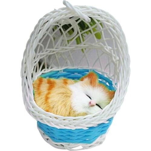 Cute Simulation Cats Kitten Sound Plush Doll Toy Figurine Miniature with Hanging Basket Desktop Ornement Figurine Home Decor gif