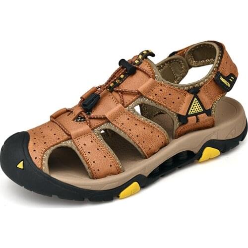 Mens Sandals Men Genuine Leather Rubber Men Summer Shoes Casual Gladiator Sandals Outdoor Non-slip Men Sneakers Sandalias