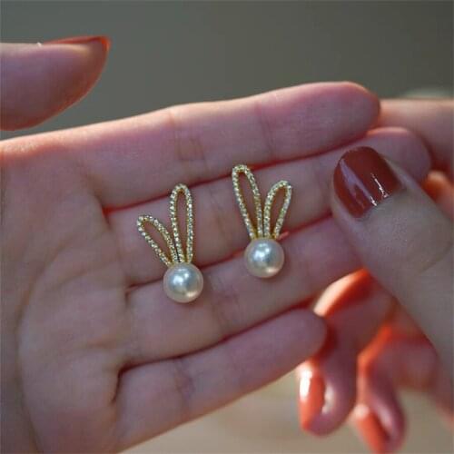 New fashion lovely pearl rabbit Earrings sweet and elegant crystal animal Earrings womens girls' childrens jewelry gifts