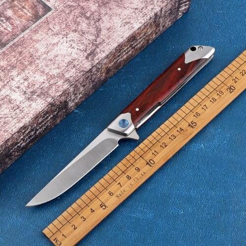 New mahogany handle folding knife tactical outdoor 8Cr13Mov blade self-defense multi-function camping hiking hunting fruit knife