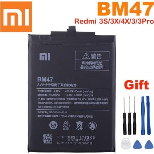 Xiao mi 100% Orginal BM47 4100mAh Battery For Xiaomi Redmi 3S 3X Redmi 4X Redmi 3 / 3pro BM47 Phone Replacement Batteries