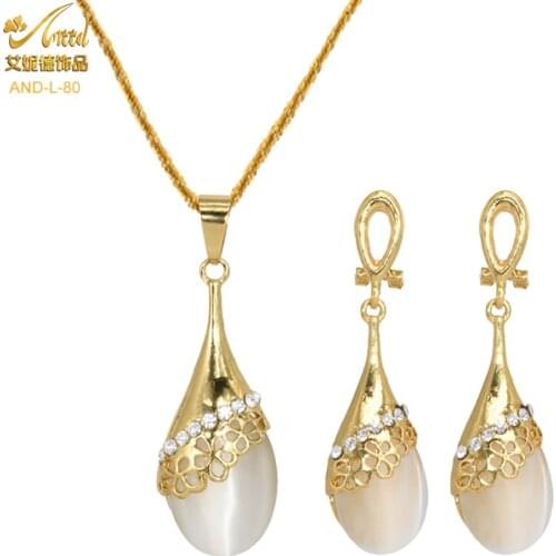 ANIID Opal Gold Filled Necklace Sets Women Plated African Nigerian Earings Dubai Pendientes Brides Wedding Wholesale Fashions