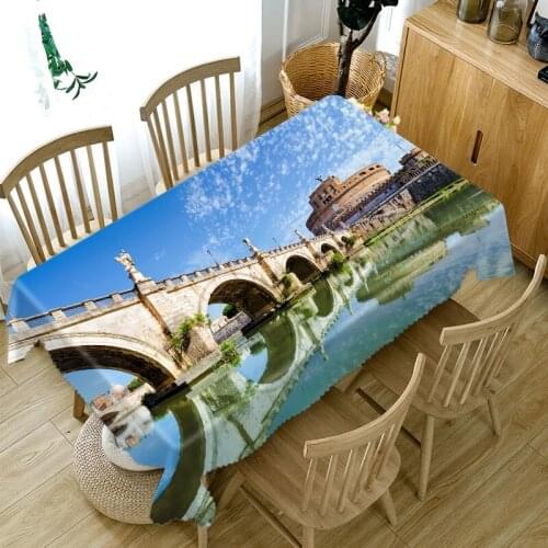 3D Arch Bridge View Pattern Tablecloth Thicken Cotton Rectangular/Round Table Cloth for Wedding Picnic Party