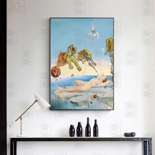 Modern Salvador Dali Tiger Naked Woman Canvas Painting Abstract Posters Prints Wall Art Pictures Living Room Home Cuadros Decor