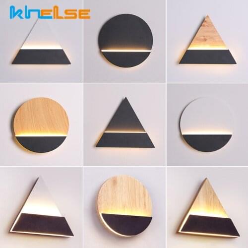Modern LED Wall Lamps Triangle Round Minimalism Wood Bedroom Bedside Sconces Dining Room Study Kitchen Decor Wall Mounted Lights