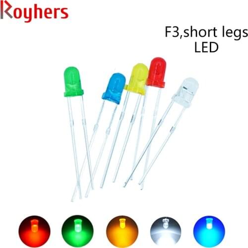 100pcs F3 3mm DIP LED Lamp Bulb White Red Yellow Blue Green Orange Purple DIY Flashing RGB High Light Emitting Diode Set PCB