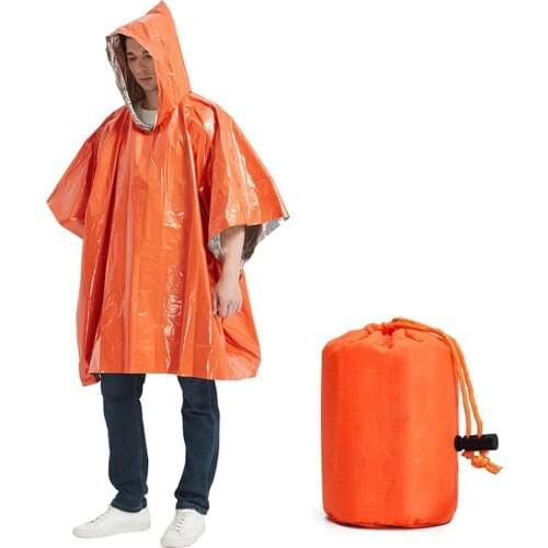 High Quality 101*124CM Emergency Raincoat Orange Cold Insulation Disposable Poncho Rainwear Blankets Camping Survival Equipment