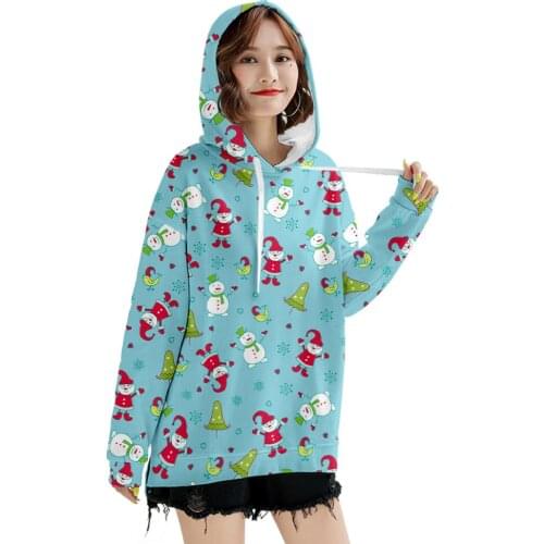 Oversized Hoodies For Women Christmas Print Hooded Long Loose Sleeves Sweatshirt O-neck Santa Hoodies Pullover Lady Girls