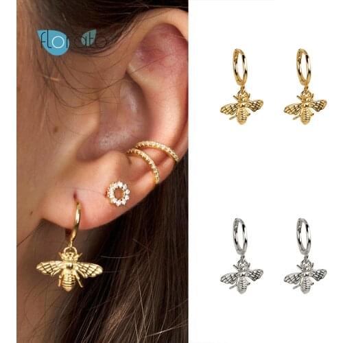 925 Silver Ear Needle Bee Hoop Earrings for Women Animal Prevent Allergy Small Circle Huggie Earrings Girls Fashion Jewelry Gift