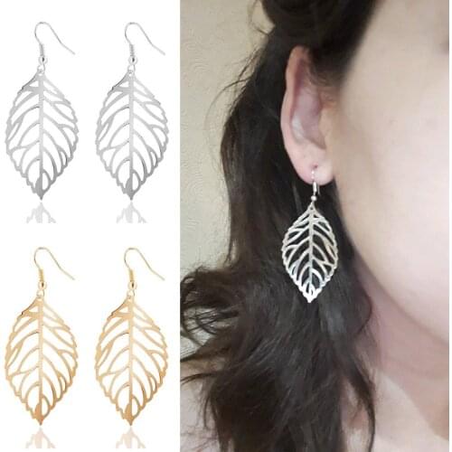 Female Earrings Large Leaf Shape Silver Plated Ear Hooks Simple Party Jewelry Dangle Earring for Women Fashion Jewelry Gifts